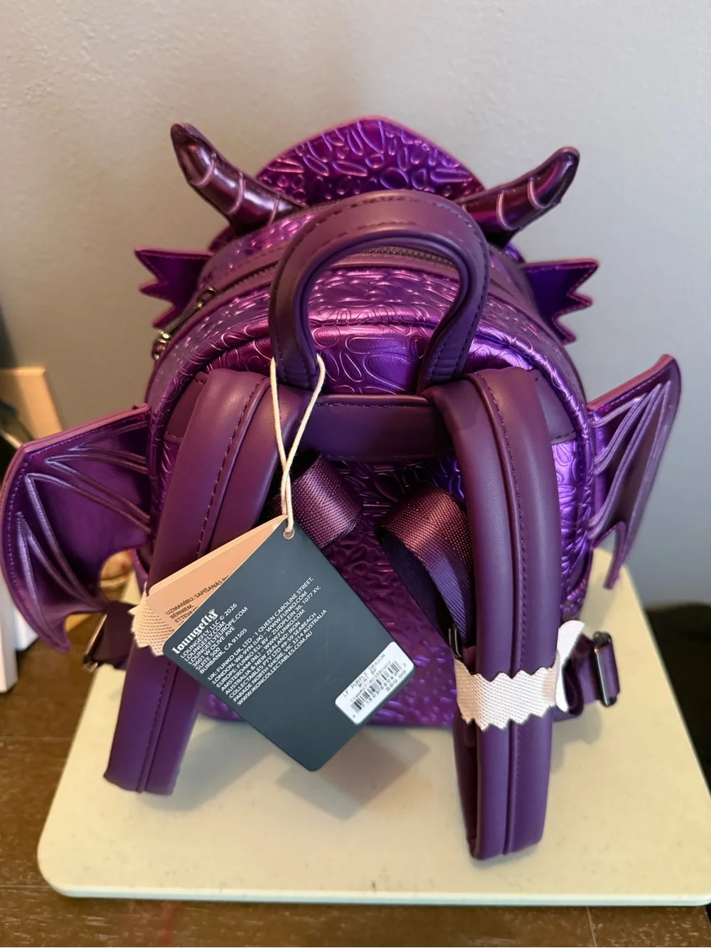 Purple Dragon Face Accent Backpack - Metallic Purple